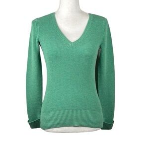 GAP Stretch Green Thermal Long Sleeve V-Neck Top Size XS